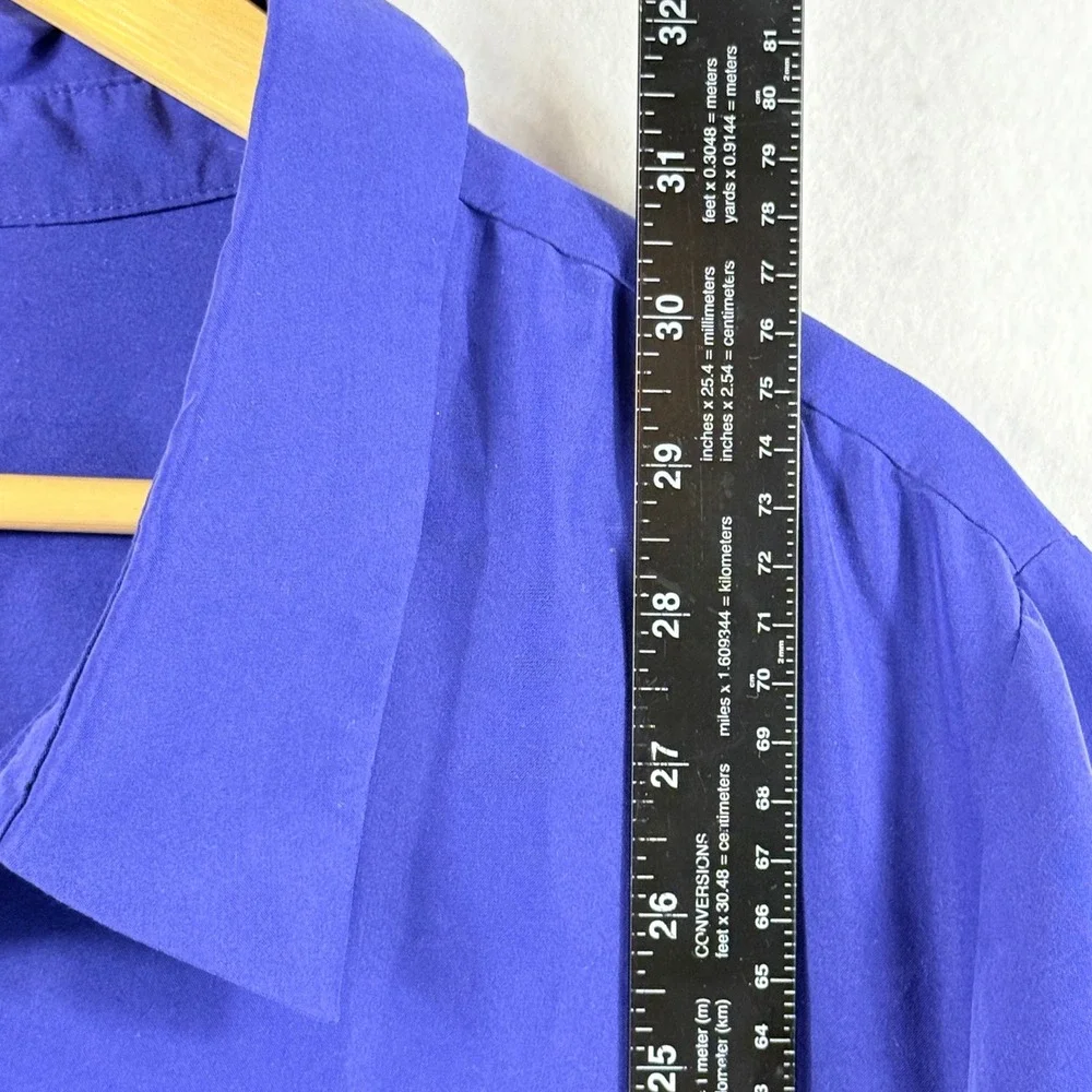 Catherines Button Down Blouse Womens 2X Indigo Pleated Roll Tab Office Classic